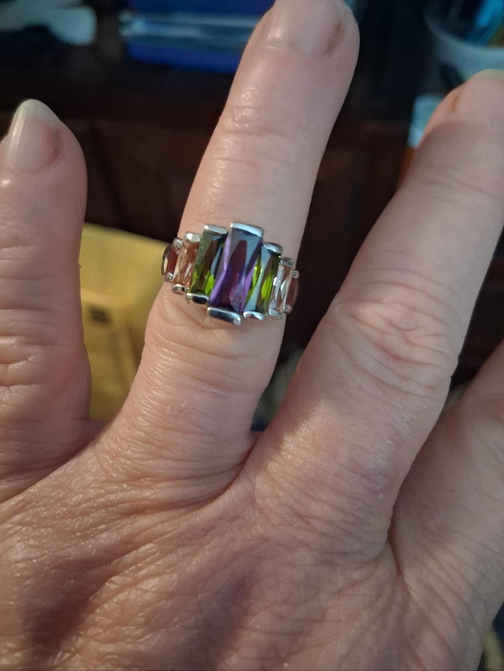 Colorful CZ Band Ring in Sterling Silver Size 6
